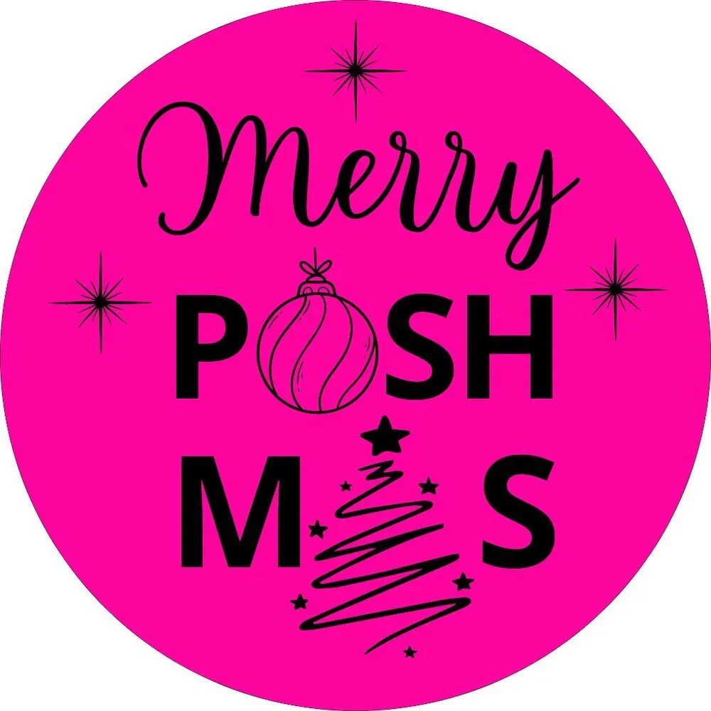 100 thermal Stickers Merry Poshmas 2” Round Labels,